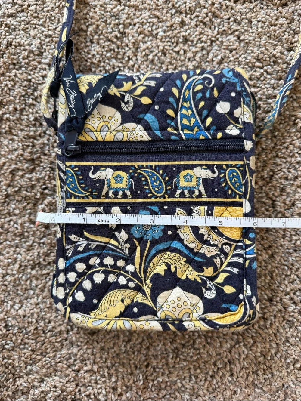 VERA BRADLEY Rare ELLIE BLUE Little Hipster Crossbody Purse Elephant Navy Yellow